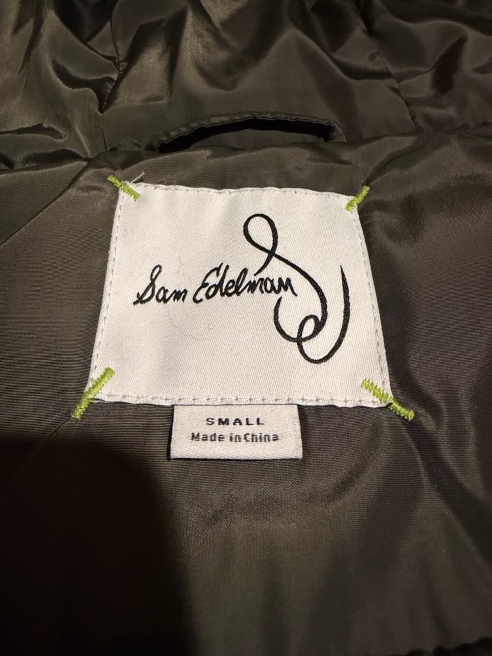 Sam Edelman Hooded Long Puffer Vest Dark Olive Green Small Adjustable Waist - S - Picture 15 of 16